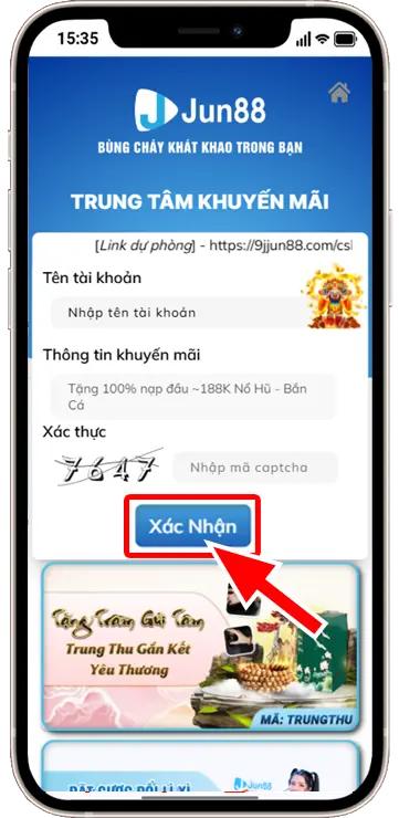 Bước 4: Điền Tên tài khoản - Mã Xác thực » Xác Nhận